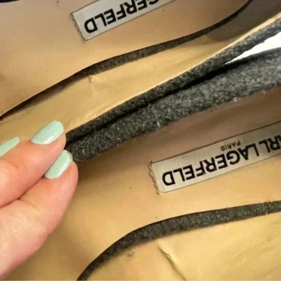 Karl Lagerfeld wool and tassled block heel rounded toe office career pumps gray - Picture 8 of 10